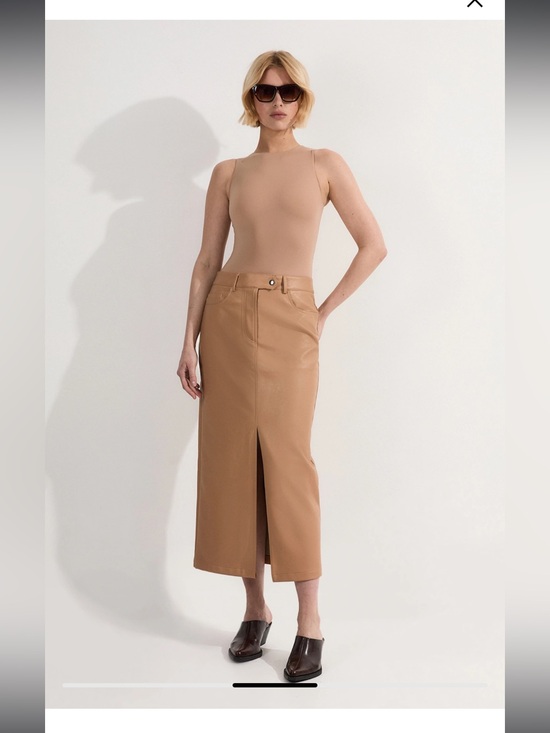 Karen Millen Dresses & Skirts - Karen Millen Faux Leather Pencil Midi Skirt in Camel Size US 10